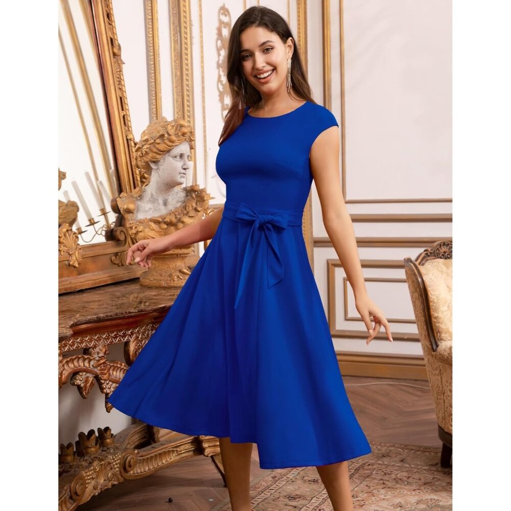 Dresstells Women's Royalblue Modest Vintage Cocktail Formal Party Dresses - Picture 2 of 6